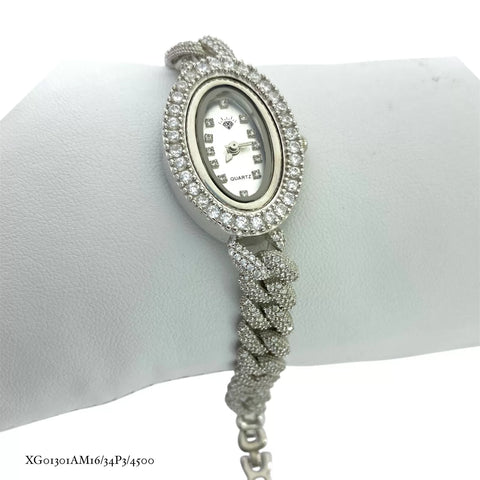 RELOJ OVAL CON ESLABON BARBADO - PLATA .925