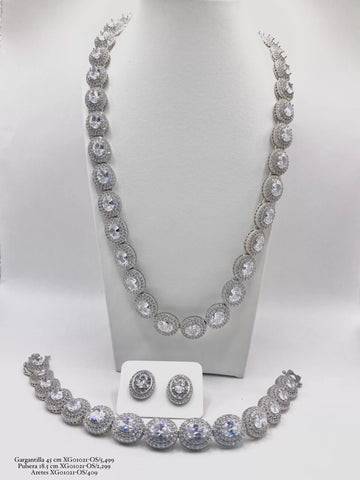 SET JUEGO OVAL ZIRCONIA CENTRAL CON CONTORNO - PLATA .925