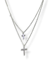 COLLAR GARGANTILLA DOBLE CADENA CON CRUCES  - PLATA .925