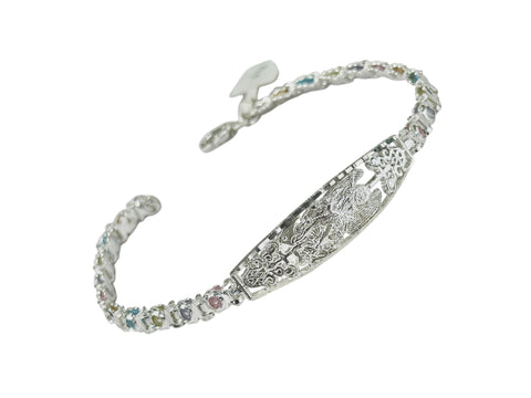 PULSERA PLACA ARCANGEL MIGUEL - PIEDRA COLORES - PLATA .925