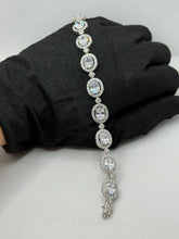 PULSERA OVAL ZIRCONIA CON ENLACES - PLATA .925