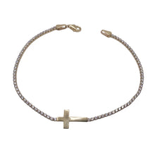 PULSERA TIPO TENNIS CON CRUZ TRANSVERSAL - ORO 10K