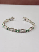 PULSERA BAGUETE CON MOÑOS VERDES - PLATA .925