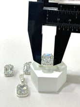 SET / JUEGO 3 PZAS - HALO RECTANGULAR  - BLANCO - PLATA .925