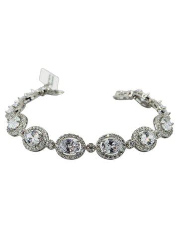 PULSERA OVAL ZIRCONIA CON ENLACES - PLATA .925