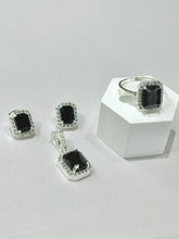 SET / JUEGO 3 PZAS - HALO RECTANGULAR  - NEGRO - PLATA .925