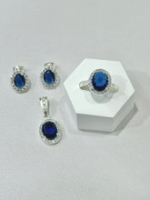 SET / JUEGO 3 PZAS - HALO OVALADO - AZUL - PLATA .925