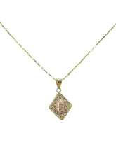 CADENA CON MEDALLA VIRGEN DE GUADALUPE - ROMBO ROSA - ORO 10K