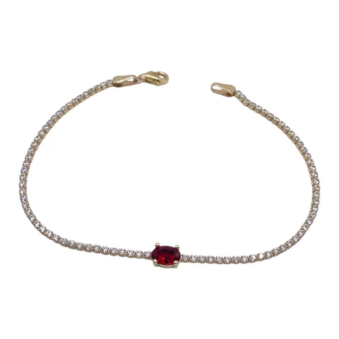 PULSERA TIPO TENNIS CON ZIRCONIA OVAL CENTRAL ROJO - ORO 10K