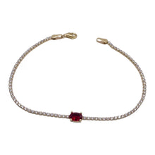 PULSERA TIPO TENNIS CON ZIRCONIA OVAL CENTRAL ROJO - ORO 10K