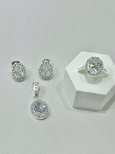 SET / JUEGO 3 PZAS - HALO OVALADO  - BLANCO - PLATA .925