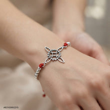 PULSERA NUDO DE BRUJA BOLITAS CON HILO - ROJO - PLATA .925