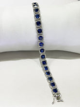 PULSERA CUADROS ZIRCONIA AZUL CONTORNO BLANCO / ORO BLANCO - ORO 10K