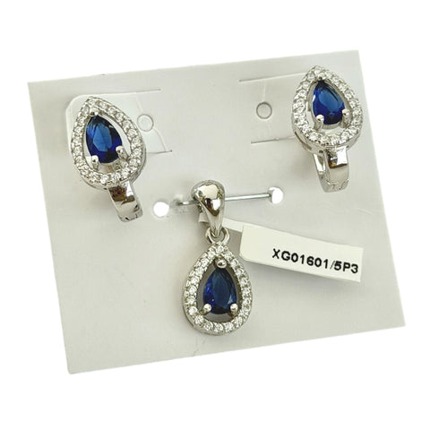 SET / JUEGO GOTA HALO AISLADO - AZUL - PLATA .925