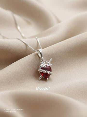 CADENA CON DIJE SAGRADO CORAZON DE JESUS -  MODELO 1 - PLATA .925