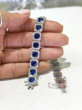 PULSERA CUADROS ZIRCONIA AZUL CONTORNO BLANCO / ORO BLANCO - ORO 10K