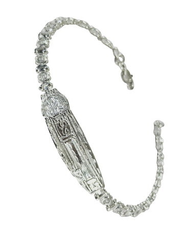 PULSERA PLACA LLAVE SAN BENITO - PIEDRA BLANCA - PLATA .925