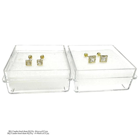 BROQUEL CUADRO ZIRCONIA BISEL DIAMANTADO ORO 10K