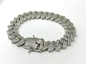 PULSO BARBADO EDGE BAGUETE ZIRCONIA - 21 CM x 1.4 CM PLATA .925