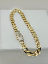 PULSO BARBADO CUBANO - Broche piedra - 21 cm x 6.5 mm - ORO 10K