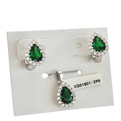 SET / JUEGO GOTA HALO - VERDE - PLATA .925