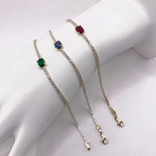 PULSERA TIPO TENNIS CON ZIRCONIA OVAL CENTRAL VERDE - ORO 10K