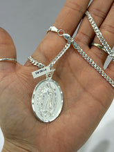 CADENA CON MEDALLA DOBLE VISTA VIRGEN DE GUADALUPE/SAGRADO CORAZON - MATE - PLATA .925
