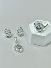 SET / JUEGO 3 PZAS - HALO OVALADO  - BLANCO - PLATA .925