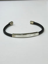 BRAZALETE CAUCHO PLACA LISA  - PLATA .925