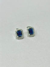 ARETES - HALO RECTANGULAR  - AZUL - PLATA .925