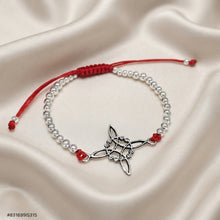 PULSERA NUDO DE BRUJA BOLITAS CON HILO - ROJO - PLATA .925