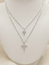 COLLAR GARGANTILLA DOBLE CADENA CON CRUCES  - PLATA .925
