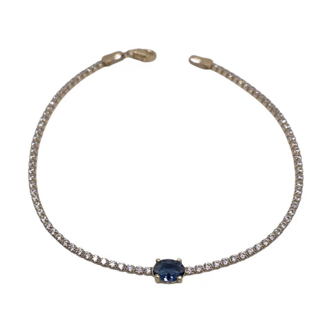 PULSERA TIPO TENNIS CON ZIRCONIA OVAL CENTRAL AZUL - ORO 10K