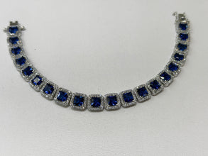 PULSERA CUADROS ZIRCONIA AZUL CONTORNO BLANCO / ORO BLANCO - ORO 10K