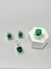 SET / JUEGO 3 PZAS - HALO RECTANGULAR  - VERDE - PLATA .925