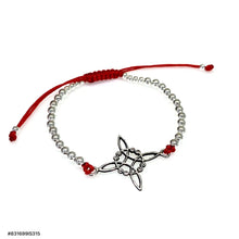 PULSERA NUDO DE BRUJA BOLITAS CON HILO - ROJO - PLATA .925