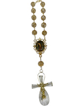 MISTERIO JUMBO CRISTAL HONEY CON CRUCERO VINTAGE VIRGEN GUADALUPE Y CRISTO GOTA