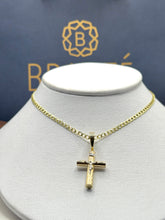 CADENA BARBADA CON CRISTO TUBULAR - 60 CM - ORO 10K
