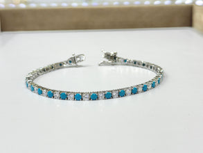 PULSERA TENNIS ZIRCONIA AZUL Y BLANCO - PLATA .925