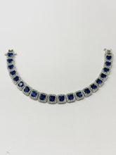 PULSERA CUADROS ZIRCONIA AZUL CONTORNO BLANCO / ORO BLANCO - ORO 10K