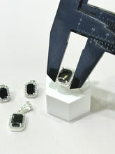 SET / JUEGO 3 PZAS - HALO RECTANGULAR  - NEGRO - PLATA .925