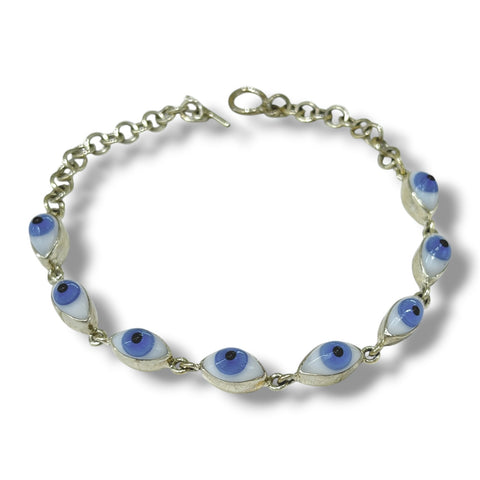 PULSERA OJO FORMA NATURAL BLANCO-AZUL - PLATA .925