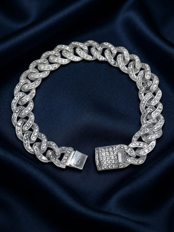 PULSO BARBADO CON ZIRCONIA INCRUSTADA - 18 cm x 1.1 cm - PLATA .925
