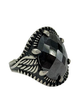 ANILLO PIEDRA NEGRA ALAS DE ÁNGEL - PLATA .925