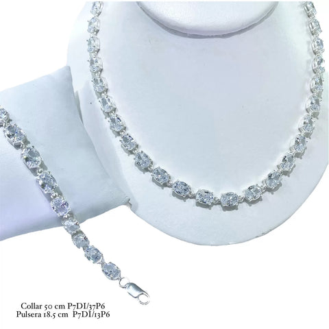SET JUEGO DE COLLAR Y PULSERA CIRCONIA OVALADA - PLATA .925