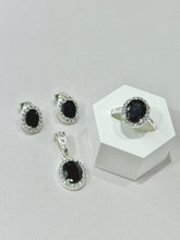 SET / JUEGO 3 PZAS - HALO OVALADO - NEGRO - PLATA .925