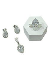 SET / JUEGO 3 PZAS - HALO GOTA  - BLANCO - PLATA .925