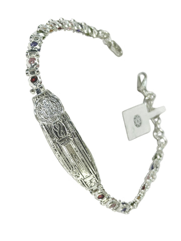 PULSERA PLACA LLAVE SAN BENITO - PIEDRA COLORES - PLATA .925