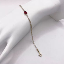PULSERA TIPO TENNIS CON ZIRCONIA OVAL CENTRAL ROJO - ORO 10K