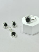 SET / JUEGO 3 PZAS - HALO GOTA  - NEGRO - PLATA .925